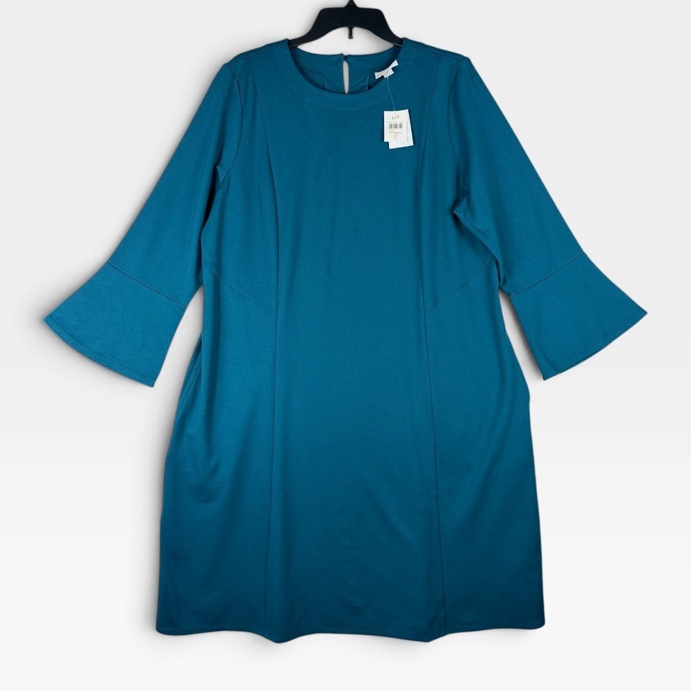 J. Jill Ponte Knit Bell Sleeve Shift Dress Women LT Persian Blue NWT